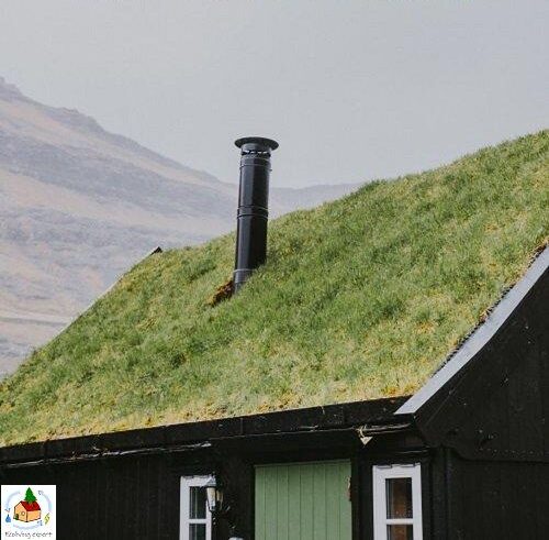 A green roof with an exhaust chimney. 